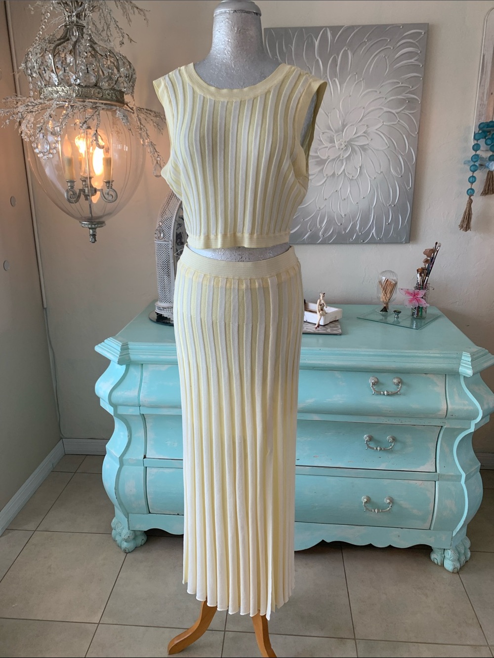House of Harlow 1960 top and skirt - Vintage 2 pc yellow knit set size L - Picture 1 of 8